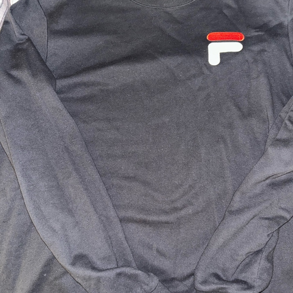 Fila Men's Black Long Sleeve Tee with Red Logo